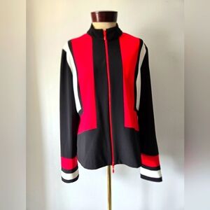 JOSEPH RIBKOFF Black,Red and White Block Pattern Sport Jacket/Blazer. Size Large
